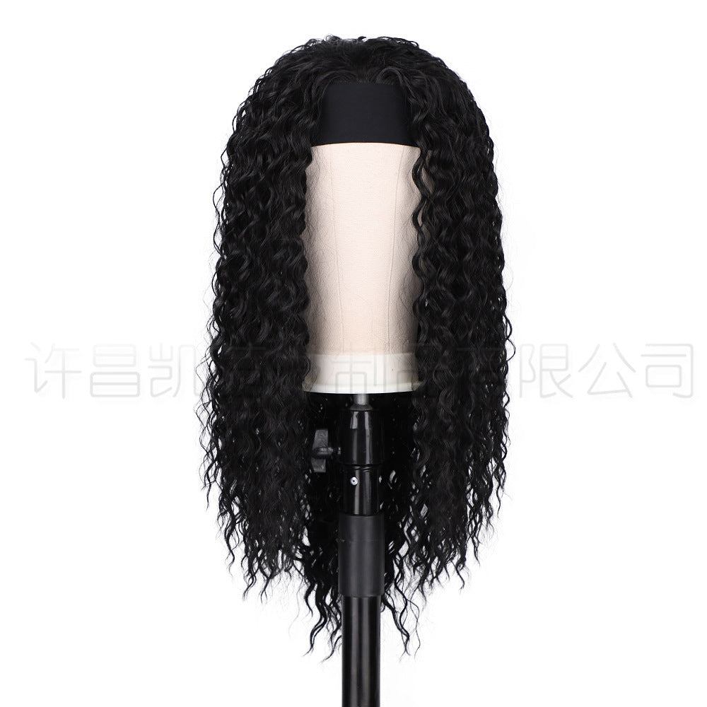 Women's Natural Curly Wig Bandage Headgear
