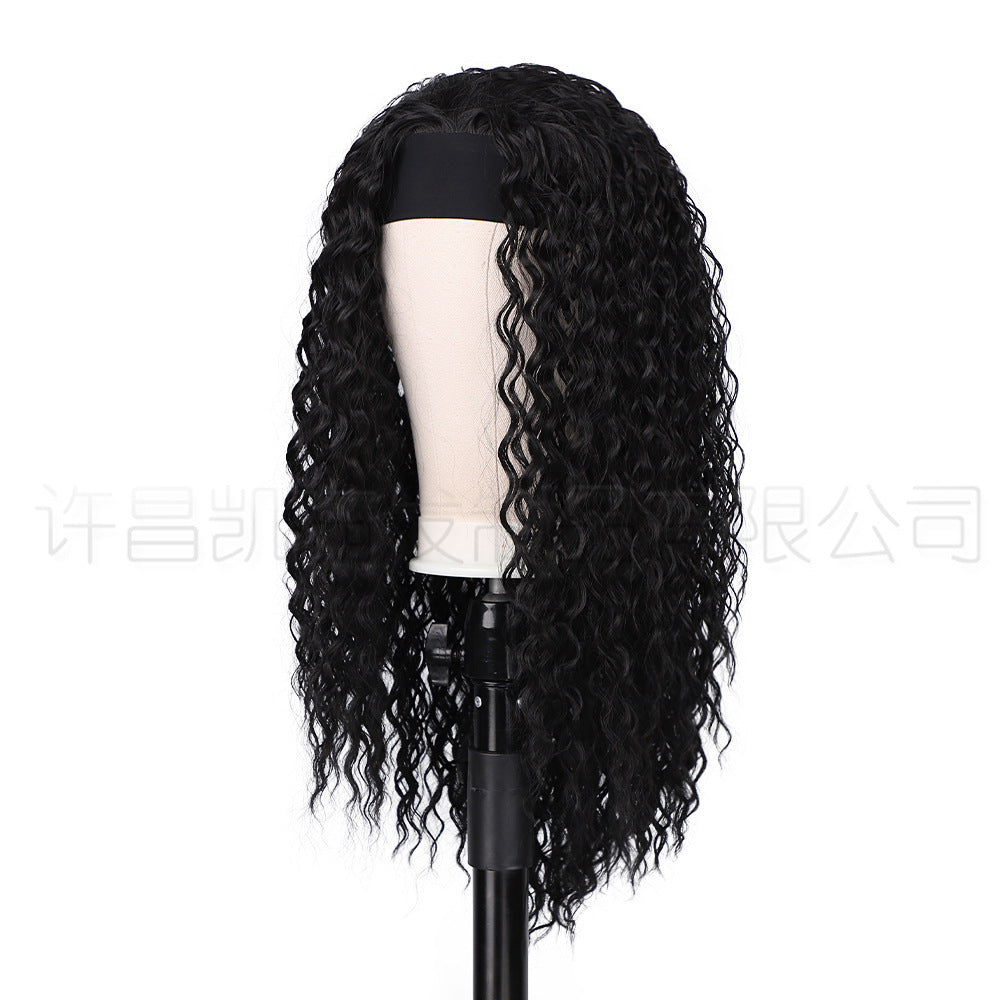 Women's Natural Curly Wig Bandage Headgear