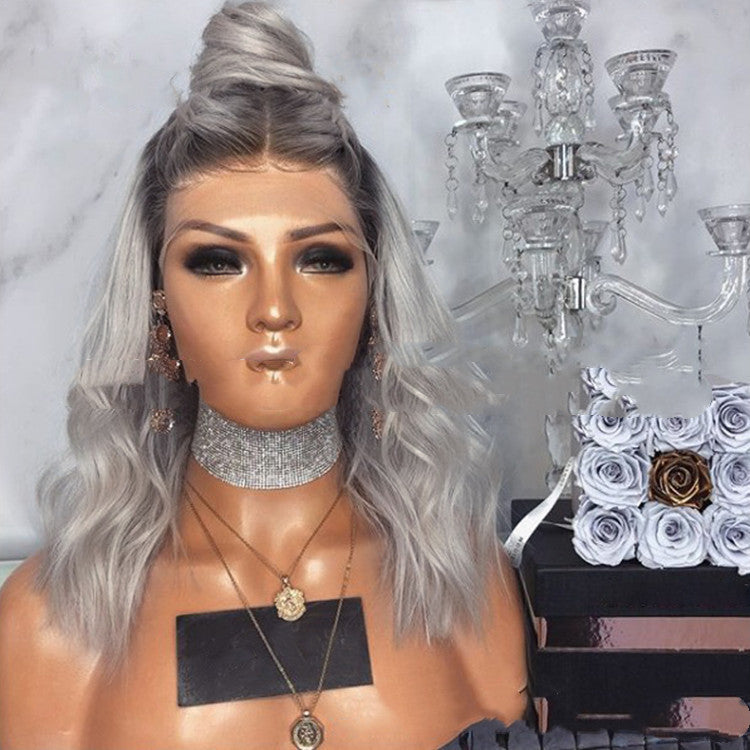 Manufacturer European And American Women's Black And Gray Mixed Color Mid-Point Wigs, Long Hair, Micro-Volume Curly Wigs, Wigs