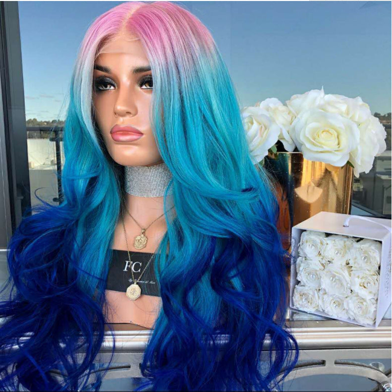 Mid-section Dyeing Three-color Gradient Wig Big Wavy Fluffy Hair