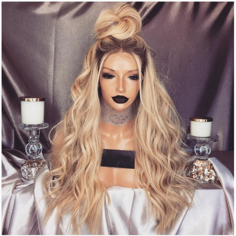 Foreign Trade Dyed Wigs, Ladies Mid-length Curly Hair, European And American Fashion Hair Black Golden Yellow Gradient Chemical Fiber Wig