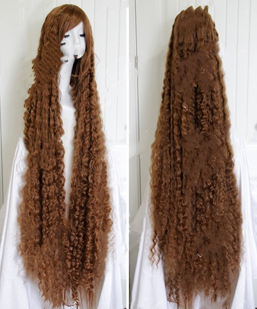 150cm Fashionable Brown Long Thread Curled Corn Perm Women's Wig