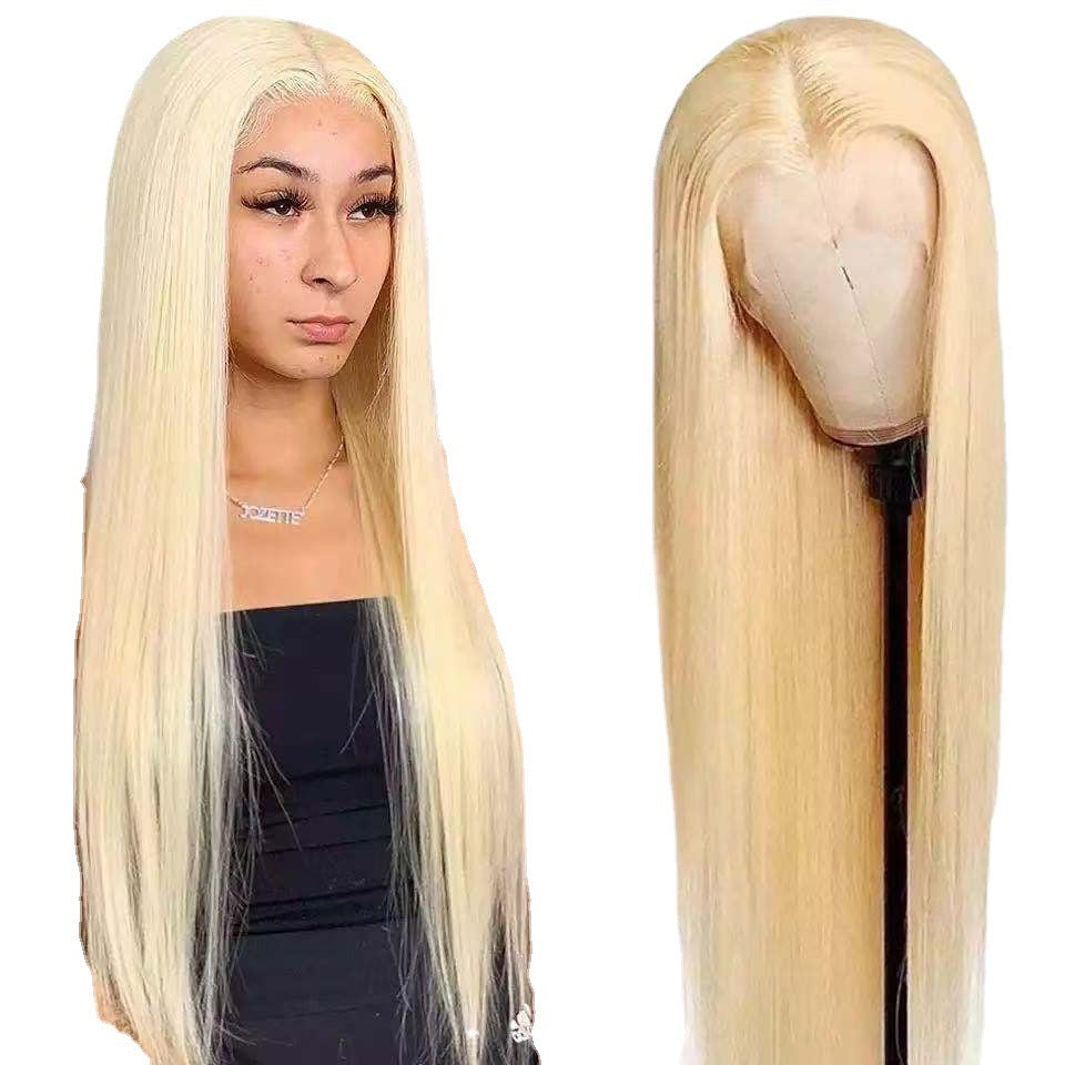 Medium Long Straight Hair Dyed Headgear Golden Synthetic Wigs