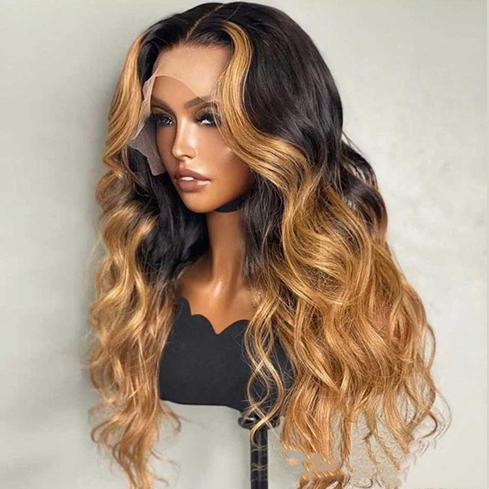 Medium Golden Head Dyed Black Wavy Long Curly Hair
