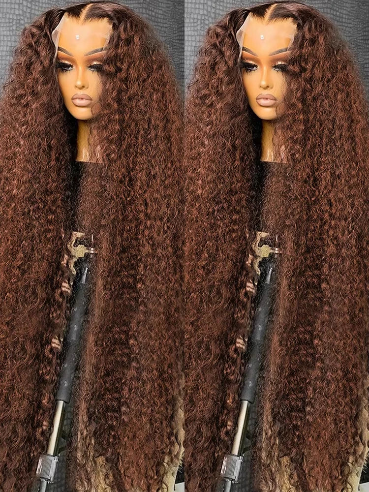 Chocolate Brown Water Wave Curly Wigs