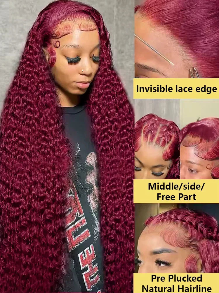 Burgundy Deep Wave Wigs