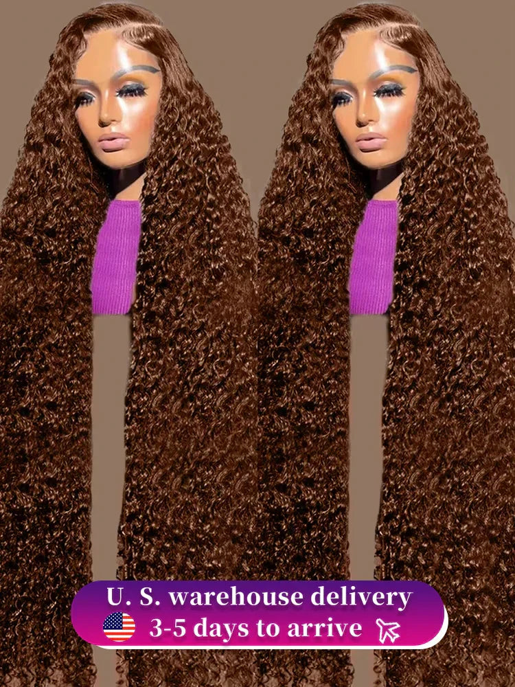 Chocolate Brown Water Wave Curly Wigs