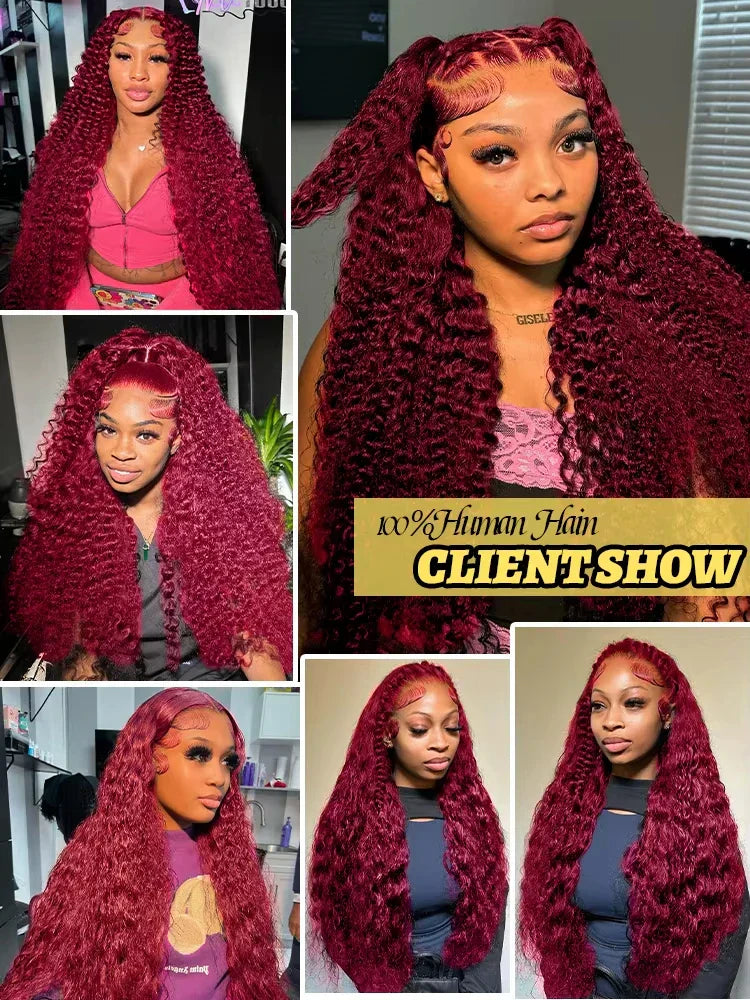 Burgundy Deep Wave Wigs