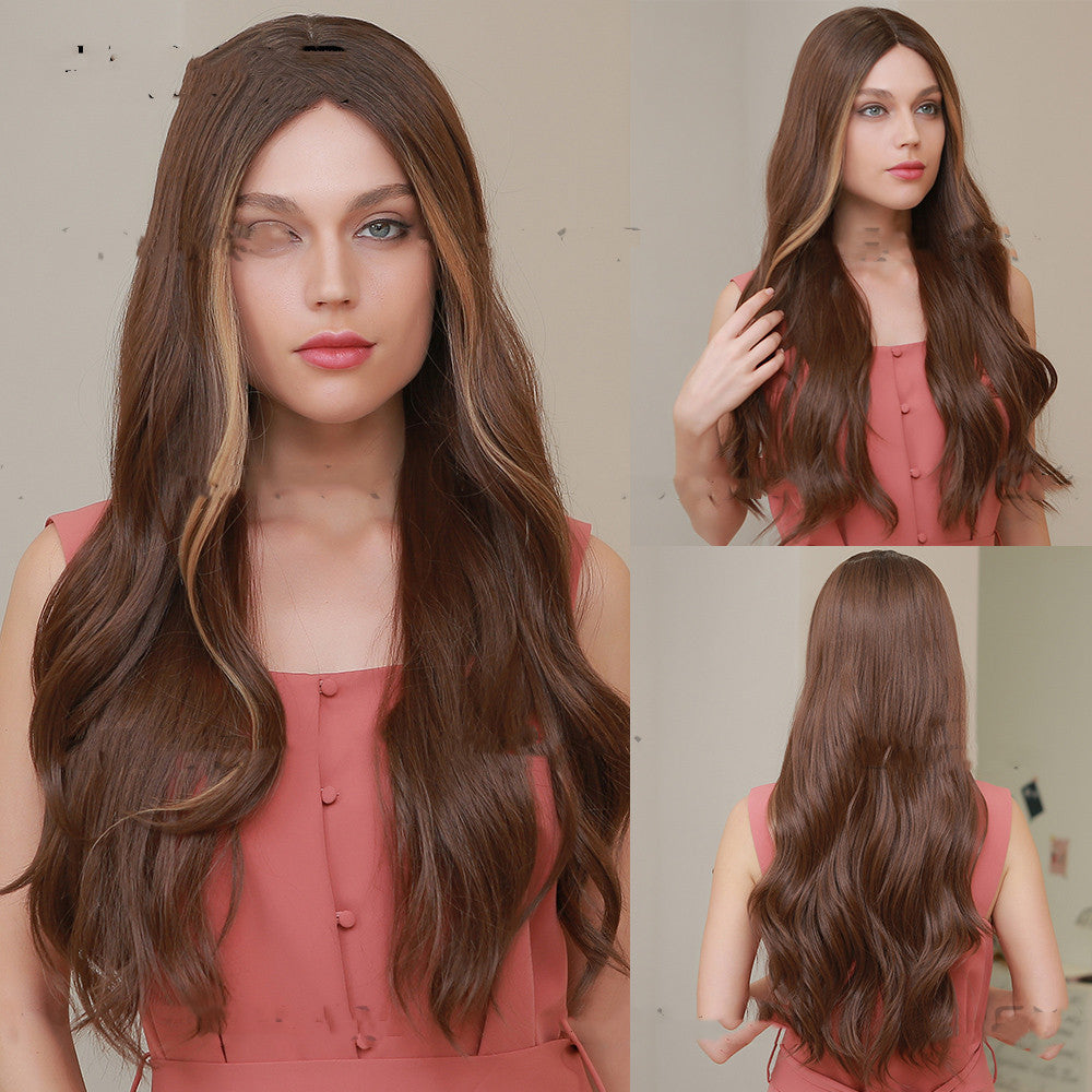 Dark Brown Wave Wigs Long Synthetic Wavy Natural Hair