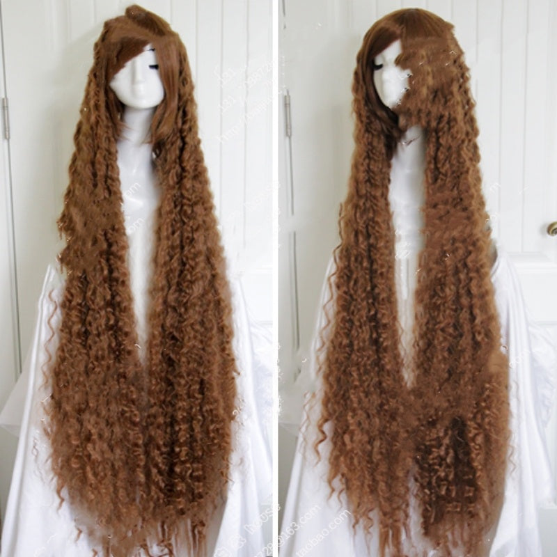 150cm Fashionable Brown Long Thread Curled Corn Perm Women's Wig