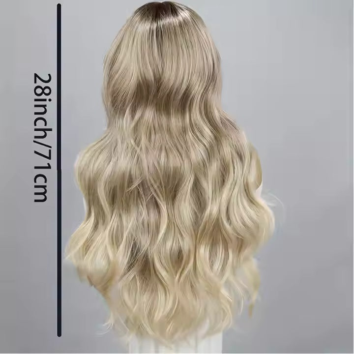 European And American Fashion T-shaped Lace Gold Gradient Wavy Curly Hair Wigs Shipped From Warehouse